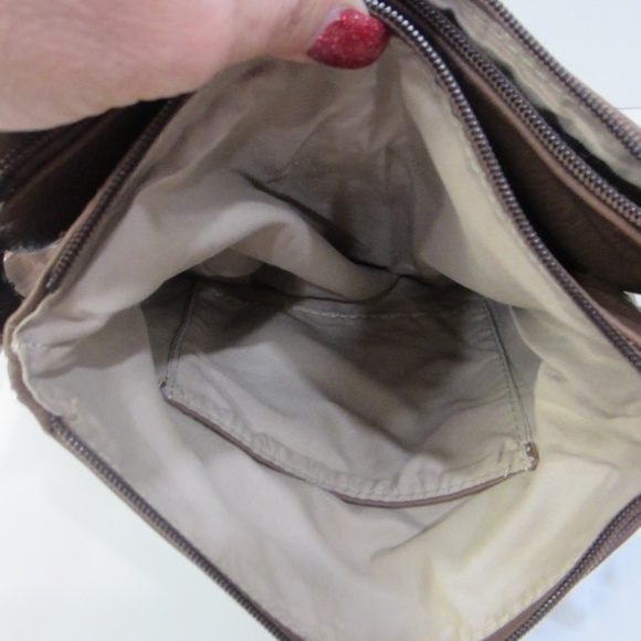 Unbranded Brown Leather Large Crossbody 3 Compartments Zipper Gold Accents - Picture 6 of 14